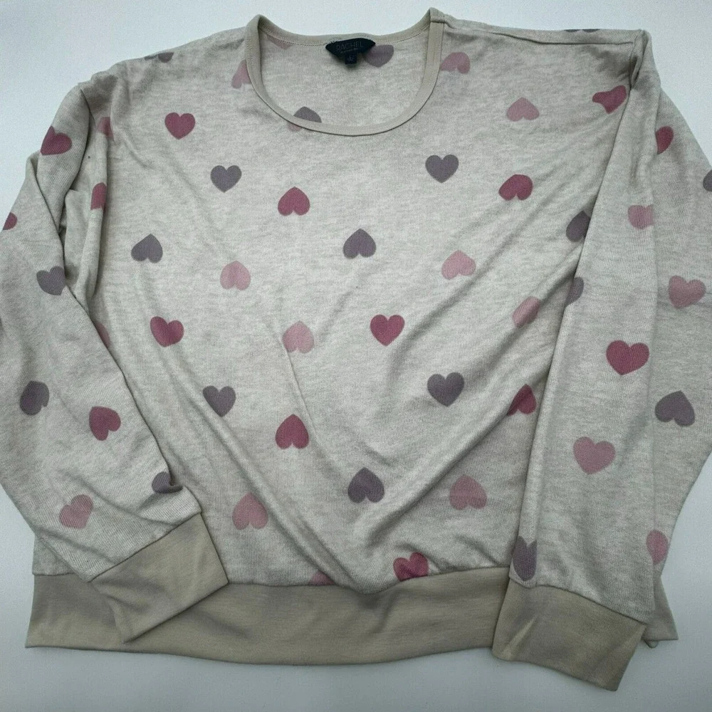 RACHEL‎ ROY | Women's Large Pink Purple Hearts light sweatshirt top cozy soft